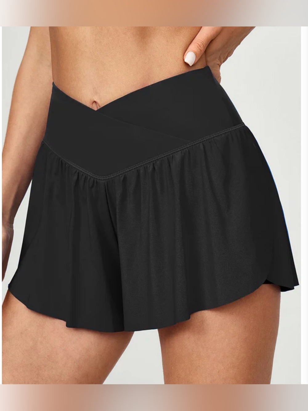 IUGA High Waisted 2 In 1 Crossover Flowy Athletic Shorts